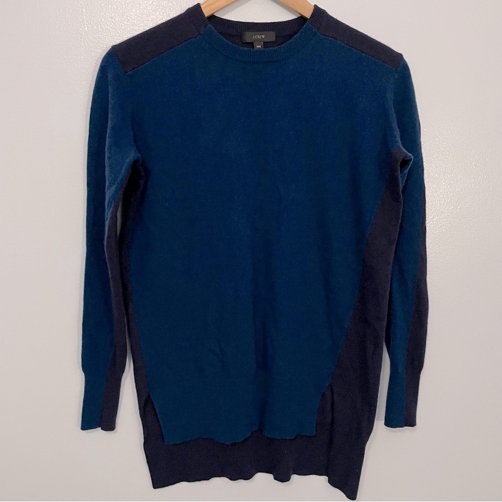J Crew Navy Dark Teal Blue Wool Blend Colorblock Tunic Sweater Size XXS